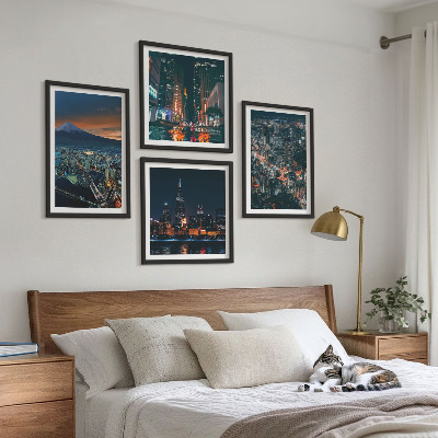 Set of 4 wall art pieces Mountain view of the city at night