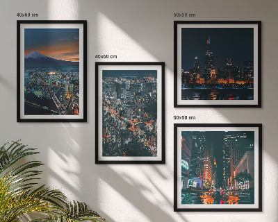Set of 4 wall art pieces Mountain view of the city at night