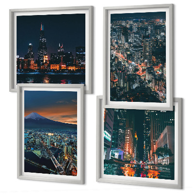 Set of 4 wall art pieces Mountain view of the city at night