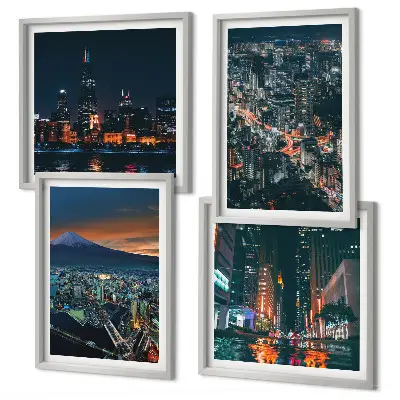 Mountain view of the city at night wall art set of 4 pieces