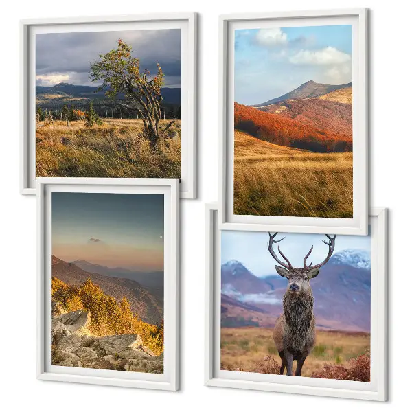 Multi-piece wall decor set featuring mountain landscapes with deer and grass