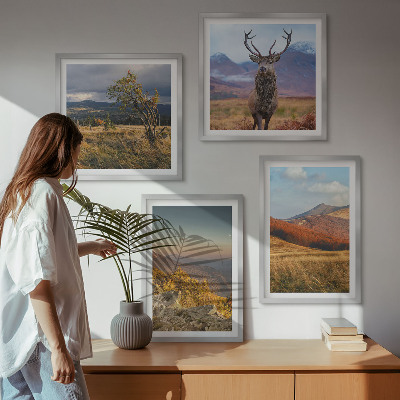 Multi-piece wall decor set Mountain landscapes deer grass