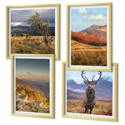 Multi-piece wall decor set featuring mountain landscapes with deer and grass