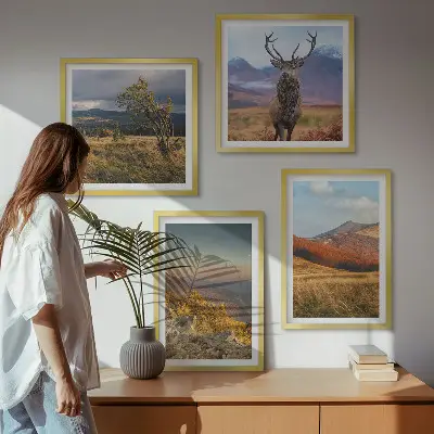 Multi-piece wall decor set featuring mountain landscapes with deer and grass