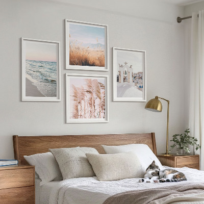 Wall art set Plants, sea waves, view, houses