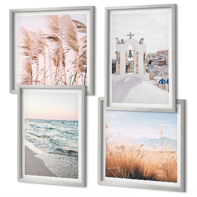 Wall art set Plants, sea waves, view, houses