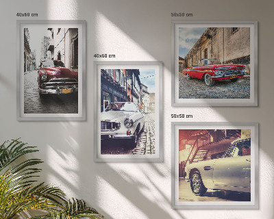 Set of 4 wall art pieces Classic cars in cities
