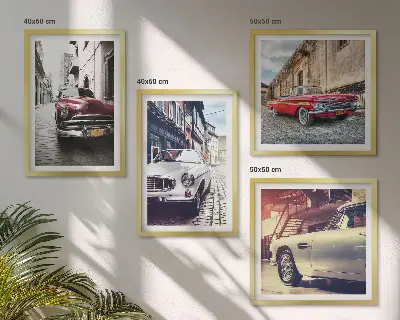 Classic cars in cities wall art set of 4 pieces