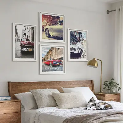 Classic cars in cities wall art set of 4 pieces