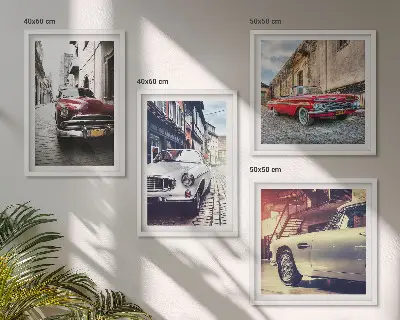 Classic cars in cities wall art set of 4 pieces