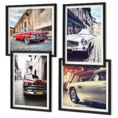 Classic cars in cities wall art set of 4 pieces