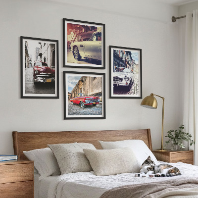 Set of 4 wall art pieces Classic cars in cities