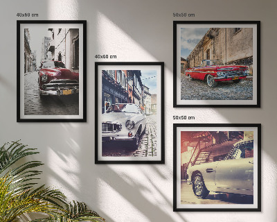 Set of 4 wall art pieces Classic cars in cities
