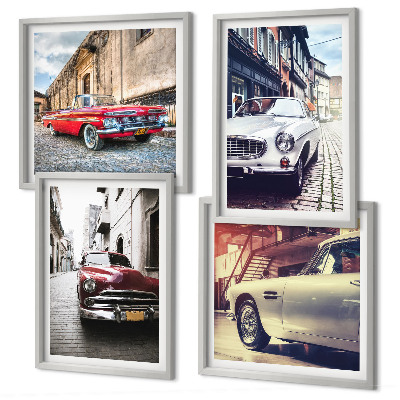 Set of 4 wall art pieces Classic cars in cities