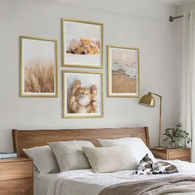 Multi-piece wall decor set with cute cats and dogs at the beach