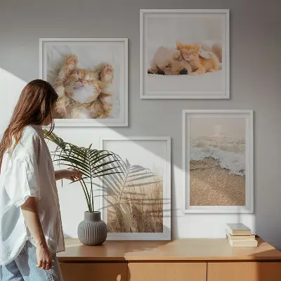Multi-piece wall decor set with cute cats and dogs at the beach