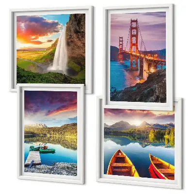 Mountain lakes, boats, and bridges wall art set of 4 pieces