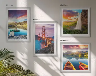 Mountain lakes, boats, and bridges wall art set of 4 pieces