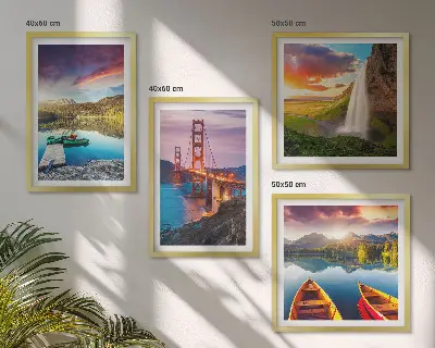 Mountain lakes, boats, and bridges wall art set of 4 pieces
