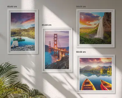 Mountain lakes, boats, and bridges wall art set of 4 pieces