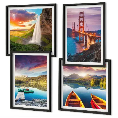 Mountain lakes, boats, and bridges wall art set of 4 pieces