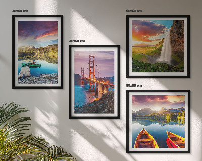 Set of 4 wall art pieces Mountain lakes boats bridges