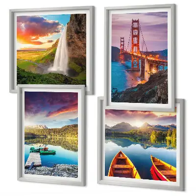 Mountain lakes, boats, and bridges wall art set of 4 pieces