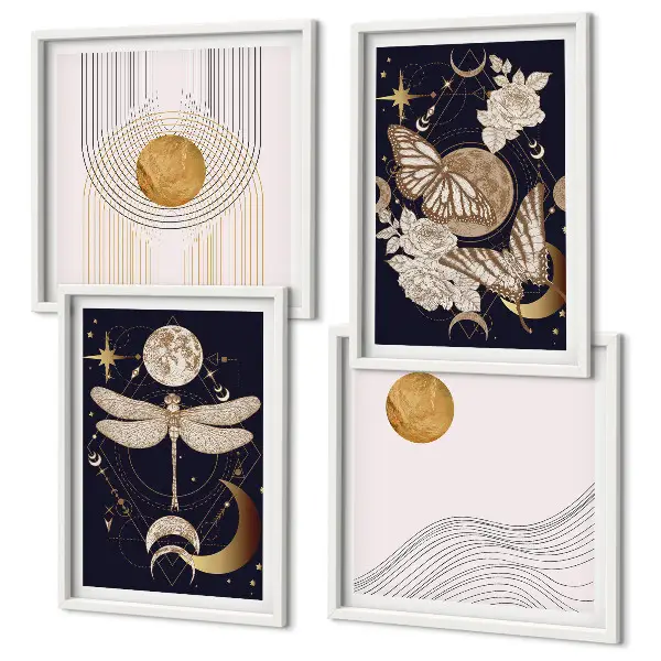 Wall art set featuring nature motifs with the moon