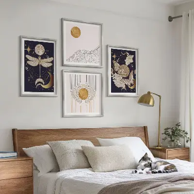 Wall art set featuring nature motifs with the moon