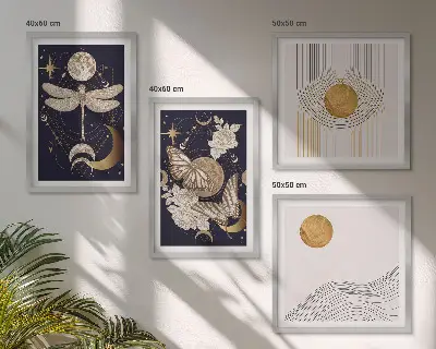 Wall art set featuring nature motifs with the moon