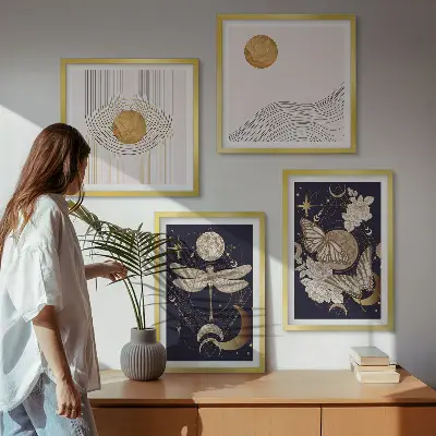 Wall art set featuring nature motifs with the moon