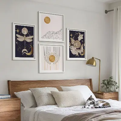 Wall art set featuring nature motifs with the moon
