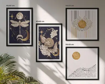 Wall art set featuring nature motifs with the moon