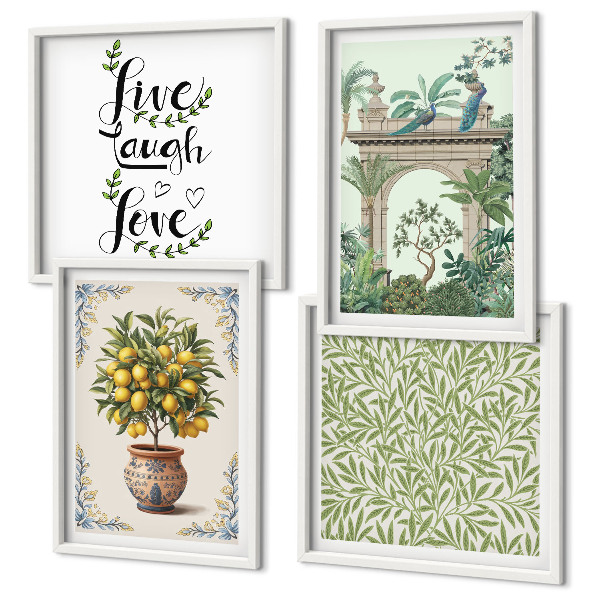 Set of 4 wall art pieces Green leaves exotic plants
