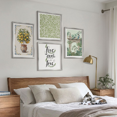 Set of 4 wall art pieces Green leaves exotic plants