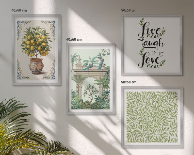 Set of 4 wall art pieces Green leaves exotic plants