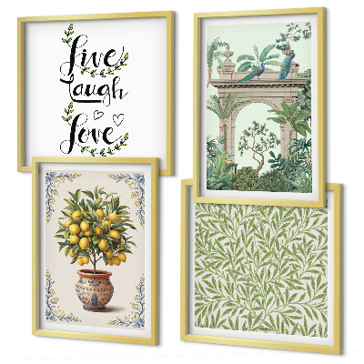 Set of 4 wall art pieces Green leaves exotic plants