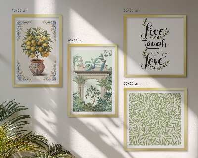 Set of 4 wall art pieces Green leaves exotic plants