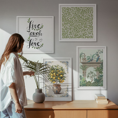 Set of 4 wall art pieces Green leaves exotic plants