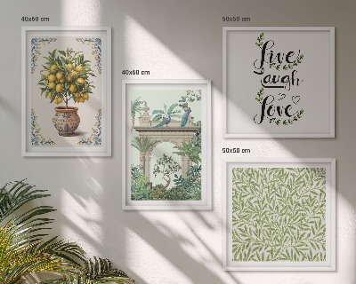 Set of 4 wall art pieces Green leaves exotic plants