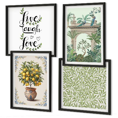 Set of 4 wall art pieces Green leaves exotic plants