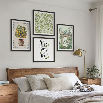 Set of 4 wall art pieces Green leaves exotic plants