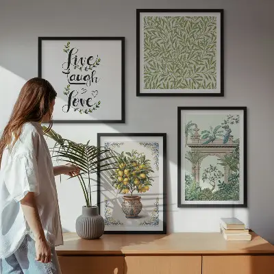 Green leaves exotic plants wall art set of 4 pieces