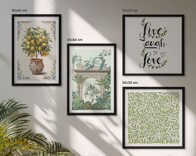 Set of 4 wall art pieces Green leaves exotic plants