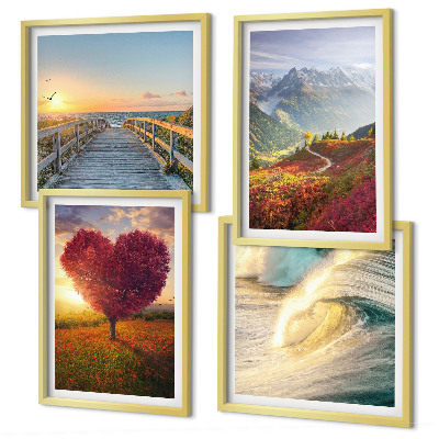 Multi-piece wall decor set Landscapes mountains waves tree heart pier
