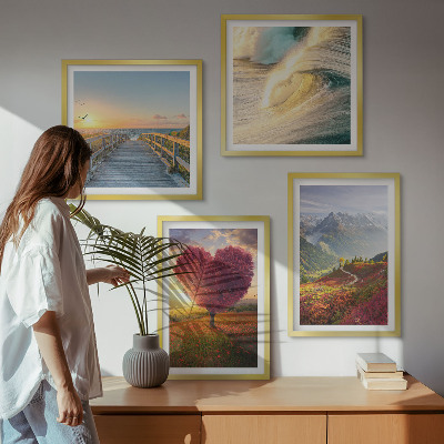 Multi-piece wall decor set Landscapes mountains waves tree heart pier