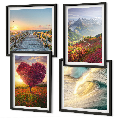 Multi-piece wall decor set Landscapes mountains waves tree heart pier