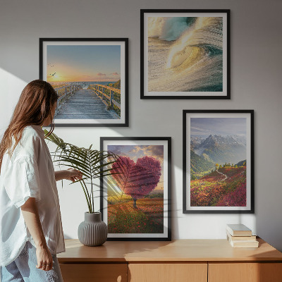 Multi-piece wall decor set Landscapes mountains waves tree heart pier