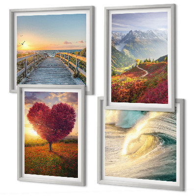 Multi-piece wall decor set Landscapes mountains waves tree heart pier