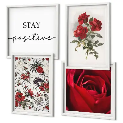 Red roses flowers wall art set of 4 pieces